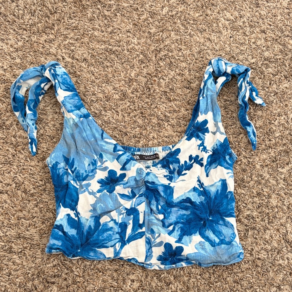 Zara Blue Floral Crop Top